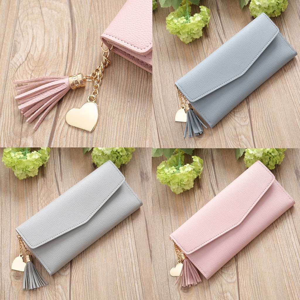 Portemonnee Vrouwen Trend Effen Kleur Lange Omzoomd Lederen Card Portemonnee Mode portemonnees para mujer luxe portafoglio donna #20