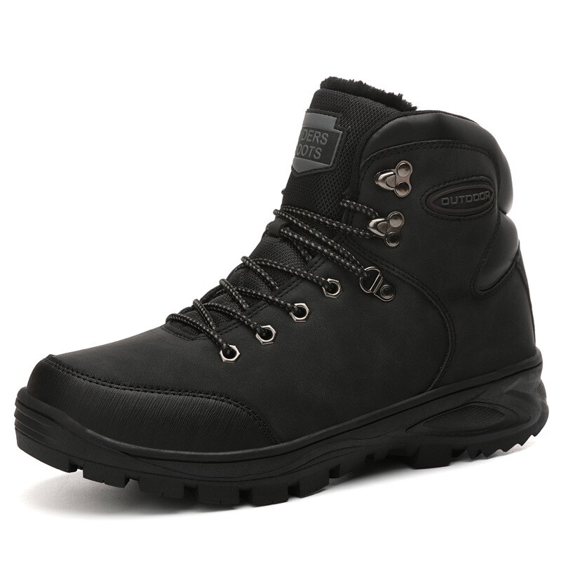 Heren Winter Snowboots Waterdicht Antislip Bont Gevoerd Warm Lichtgewicht Outdoor Schoenen Zwarte Wandelschoenen Regenlaarzen Rubberen Buitenzool,S-36(EU