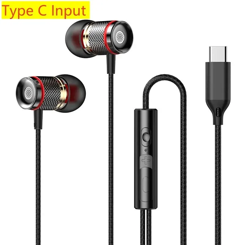 9D HIFI ciężki bas słuchawki douszne 3.5MM AUX/type-c słuchawki cyfrowe Stereo przewodowy zestaw słuchawkowy z mikrofonem słuchawki douszne dla Samsung Android: Niebieski
