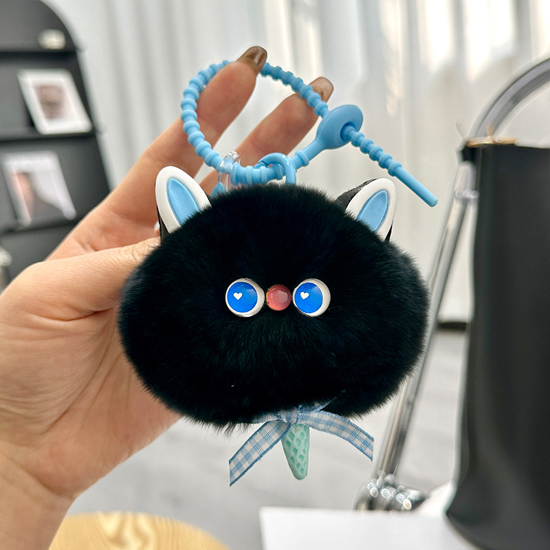 Cute Fluffy Rabbit Keychain Ring Plush Pompon Bunny Bag Pendant For Couple Car Key Ring Jewelry