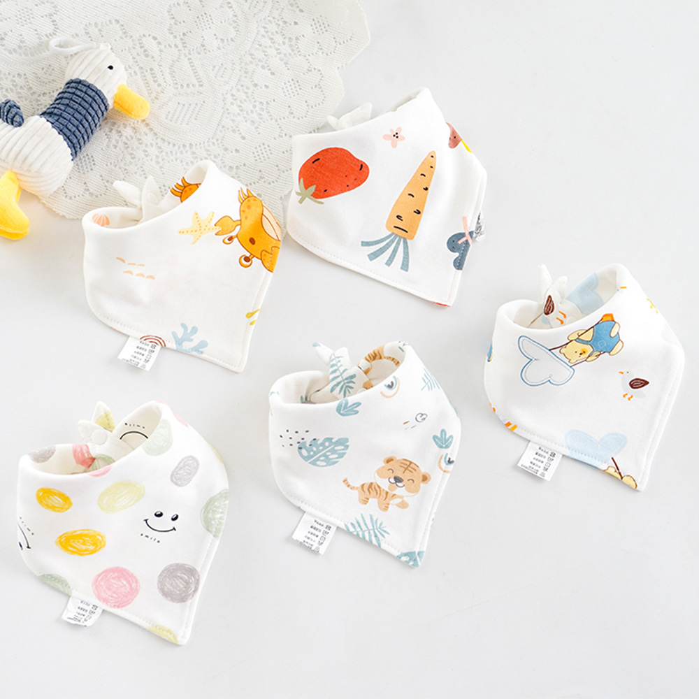 5 teile/los Baby Lätzchen Dreieck Doppel Baumwolle Lätzchen Cartoon Print Speichel Handtuch Baby Jungen Mädchen Fütterung Schürze Baumwolle Bandana Lätzchen: Elfenbein