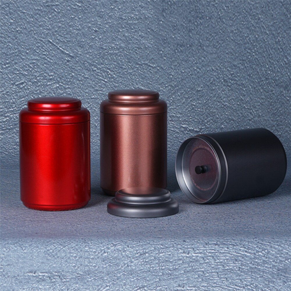 Black Metal Tea Tin Double Cover Tea Storage Container Portable Tea Can Universal Home Candy Spices Can