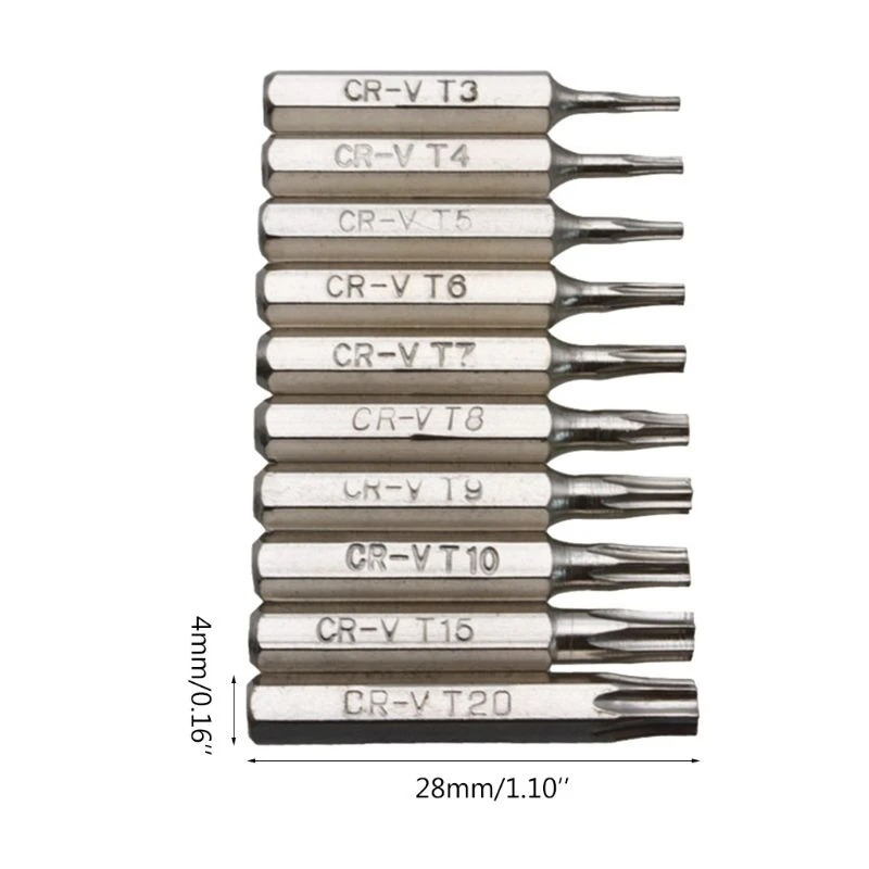 10PCS CR-V Torx Schroevendraaier Bits Set T3 T4 T5 T6 T7 T8 T9 T10 T15 T20 Mobiele Reparatie bit Pruimenbloesems Repareren Hoofd