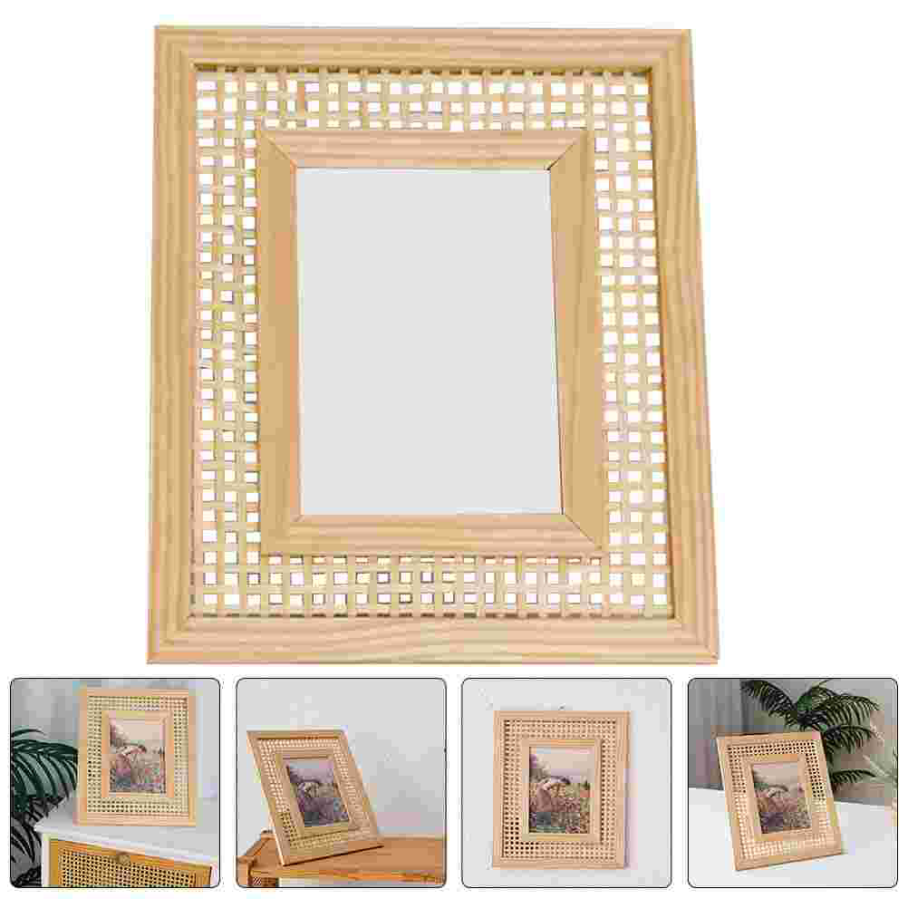 Cadre photo rectangulaire en bois naturel tissé, fait à la main, artisanat décoratif mural, support de bureau, nament moderne pour la maison