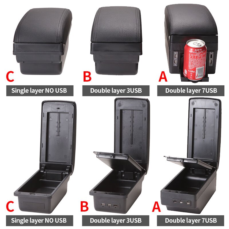 Para PEUGEOT 206 reposabrazos Interior piezas compartimento de reposabrazos para coche modificación Caja de almacenaje de piezas de accesorios de coche Interior con USB LED
