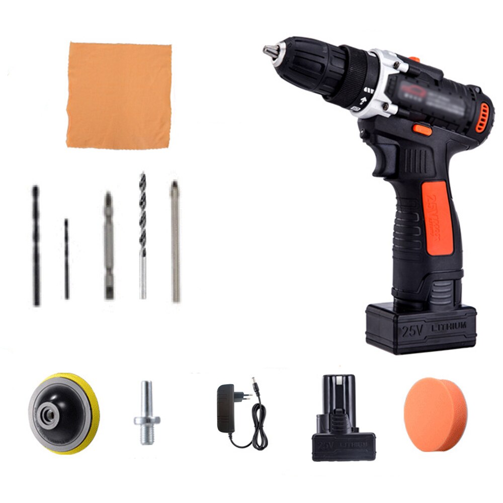 1350rpm Variable Speed Car Buffer Waxer Polisher 25V Cordless Drill/Driver Kit with Light Rechargeable for Car Furniture Beauty: Simple matching / UK