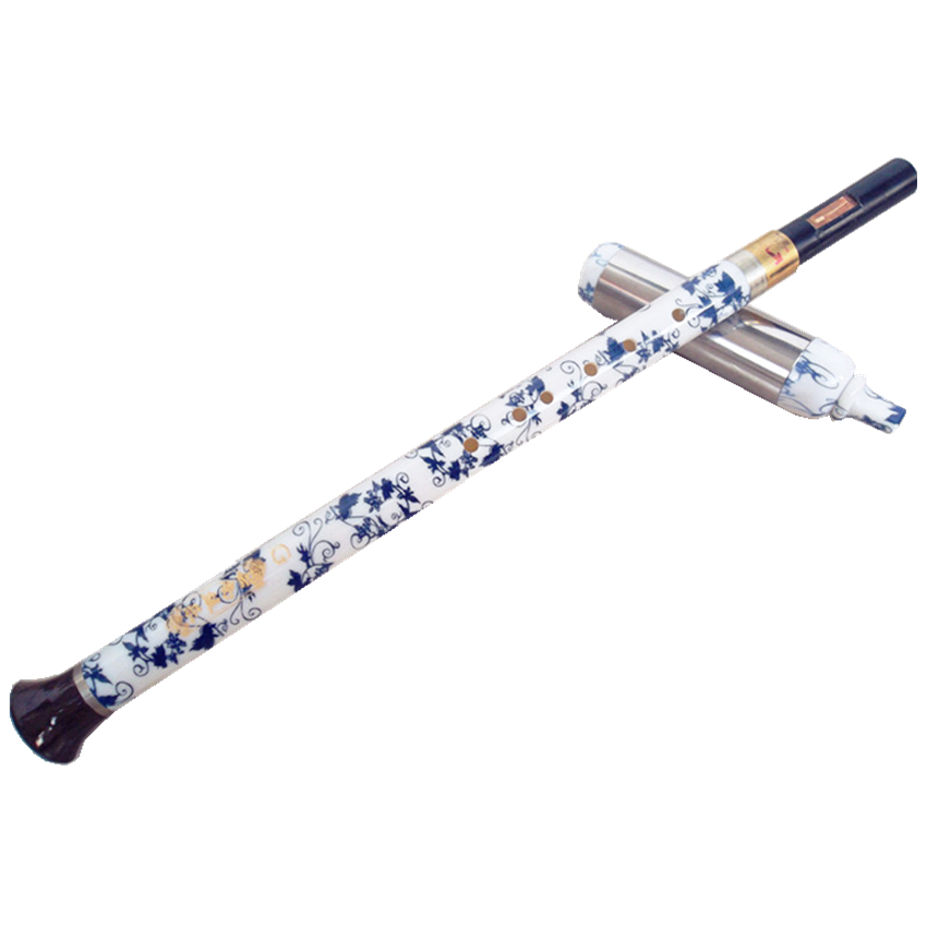 Flauta de porcelana blanca y azul china de baquelita, instrumento folclórico desmontable, Bawu, Flauta Vertical