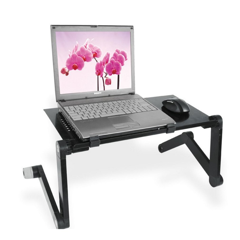 Justerbart aluminium bærbar skrivebord bord ergonomisk tv seng lapdesk bakke pc notesbog bord skrivebord stativ med kølevifte musemåtte