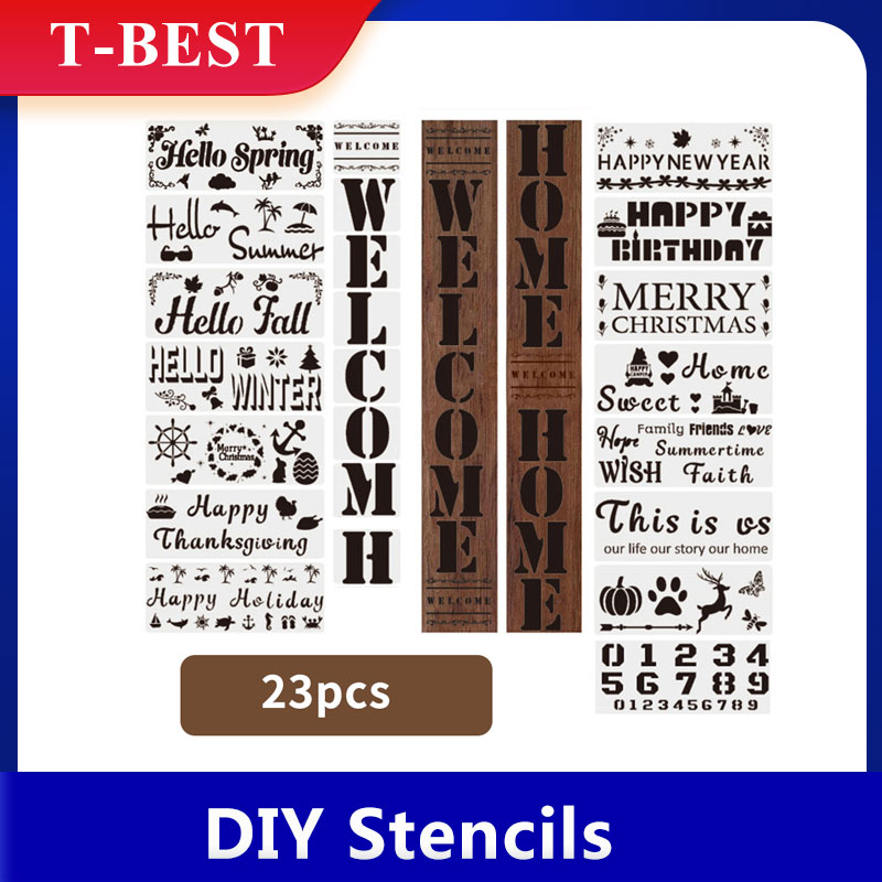 23pcs Welcome Stencil DIY Home Decorative Template Season Festival Number Letter Birthday Welcome Words Reusable