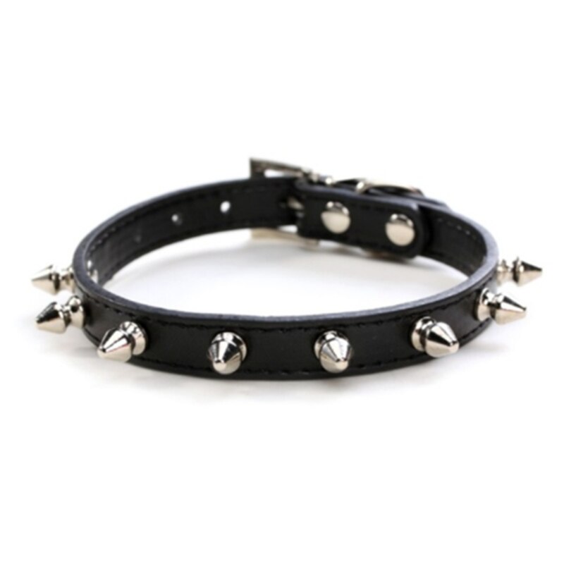 Huisdier Honden Halsbanden Pitbull Bulldog Verstelbare Kraag Hals Collare Riet Leer Klinknagel Spiked Puppy Ketting Bezaaid: Black / XS