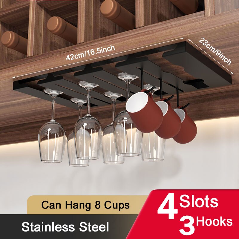 Stainless Steel Wine Rack Wine Glass Rack Wall Mount Holder Goblet Coffee Cup Hanging Rack Home Kitchen Bar Accessories: B43