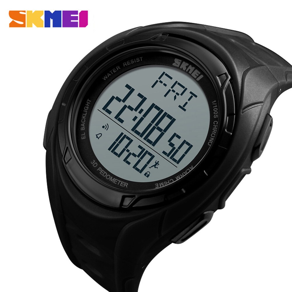 Skmei 1315 heren stappenteller sporthorloge calorieënteller waterdicht digitaal polshorloge el licht: Zwart