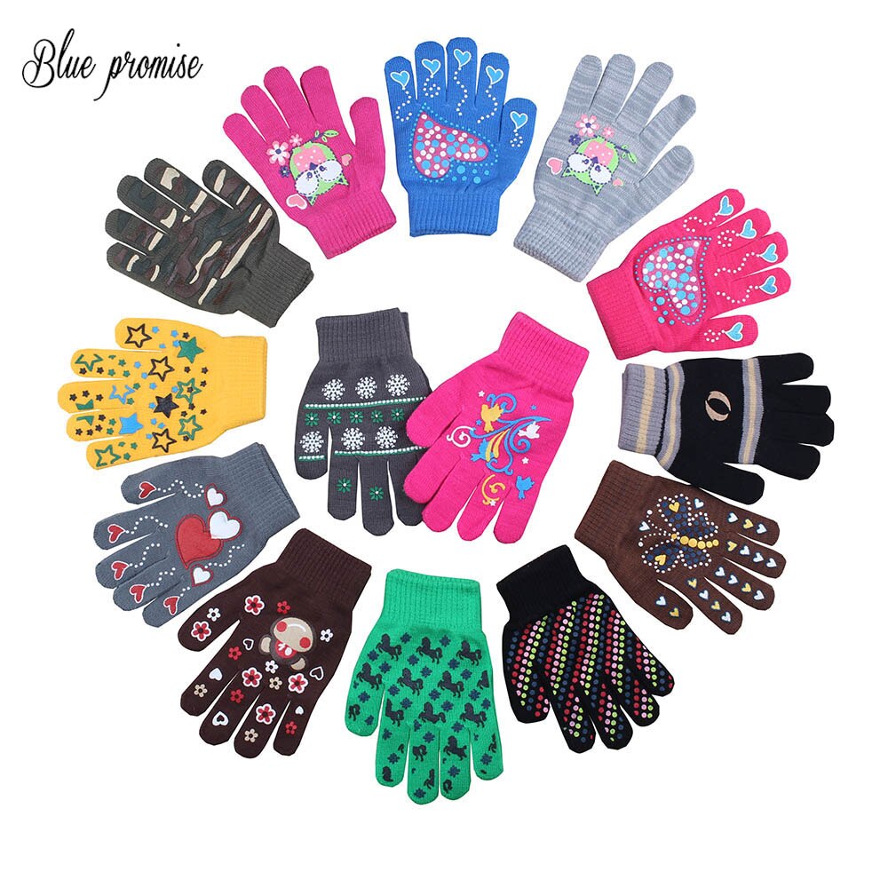 Winter Warm Gloves Children Knitted Stretch Mittens Boys Solid Girls Full Finger Christmas man Glove Knitted