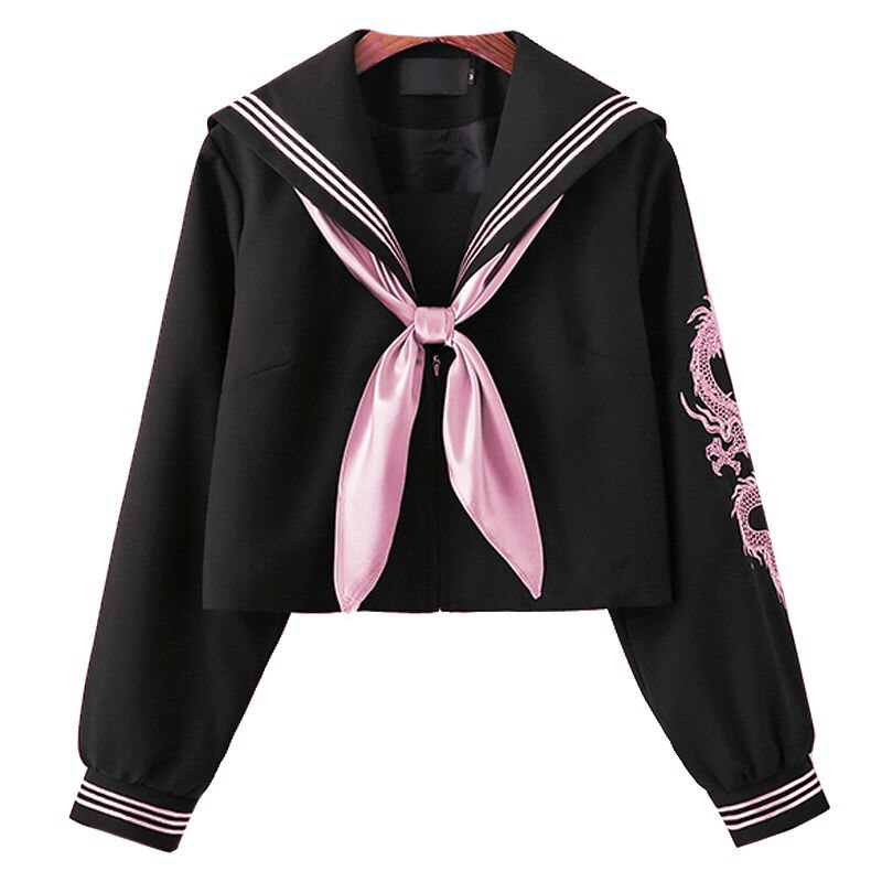 Pink sølv drage jk uniform kjole et sæt studerende drage dragt komplet sæt dårlig lang nederdel sømand mellemdragt top skjorte: Lyserød / Xxl