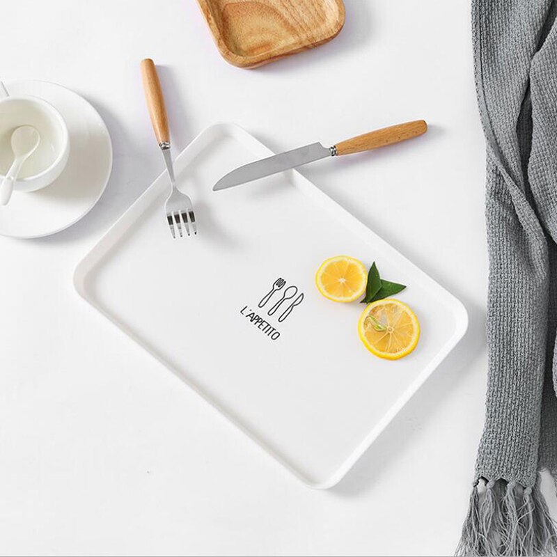 Morgenmadstallerken nordisk stil rektangulær hjem enkel tallerken plast dessert lille bakke multifunktionsbakke