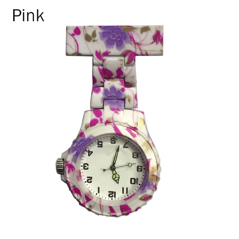 Colorful Silicone Round Dial Quartz Pocket Nurse Watch Quartz Brooch Doctor Nurse Hanging Watches KNG88: Pink