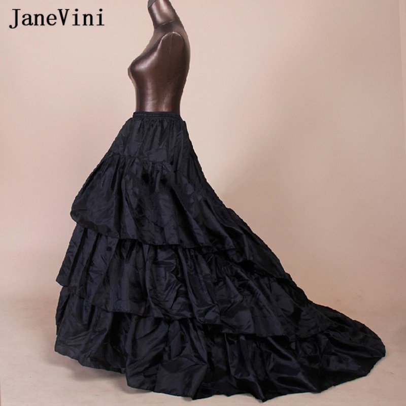 JaneVini 3 Hoops Sweep Train Petticoat Underskirt for Wedding Dress Rockabilly Skirt Black Bridal Petticoat Ball Gown Adjustable