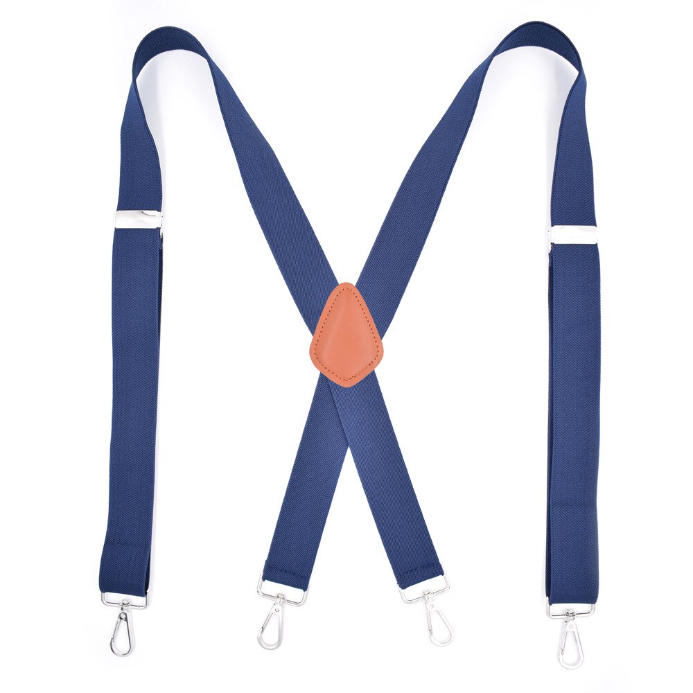 Brown Leather Suspenders with Swivel Hooks X Back 4 Metal Clips Adjustable Elastic Pant Jeans Braces for Men Favor: Navy Blue