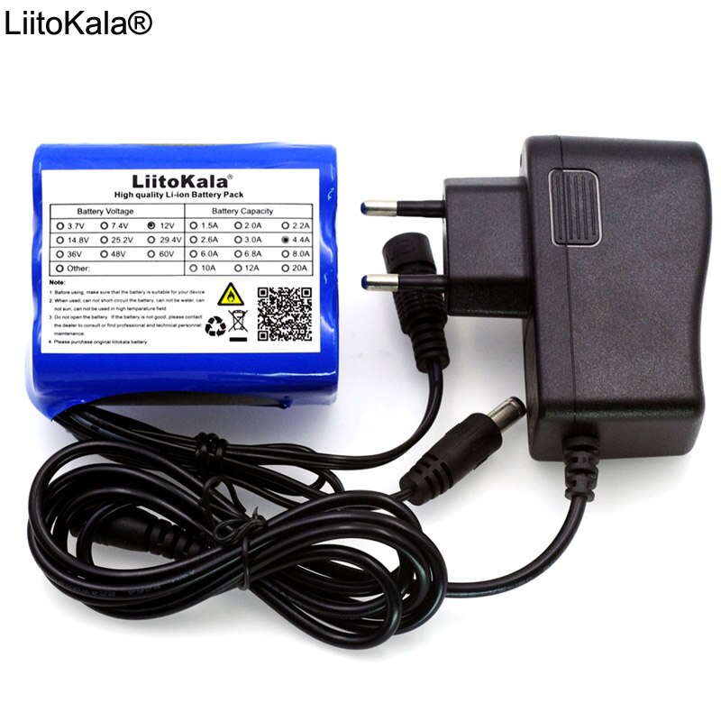 Liitokala 12 v 4.4 Ah 4400 mAh 18650 Oplaadbare batterijen 12.6 V PCB Lithium accu Bescherming Board + 12.6 V 1A Lader
