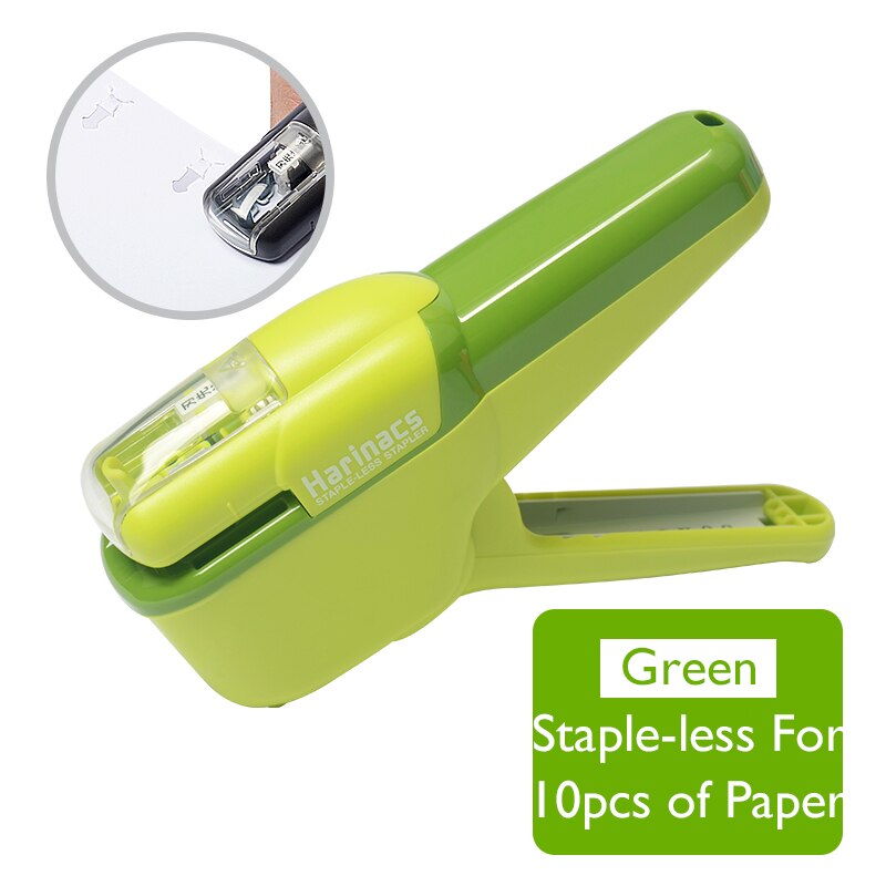 Grapadora Manual sin grapas japonesa KOKUYO Harinacs, grapadora grande y creativa sin grapas, papelería de oficina, seguro y fácil de usar, 1 unidad: 1pc Green