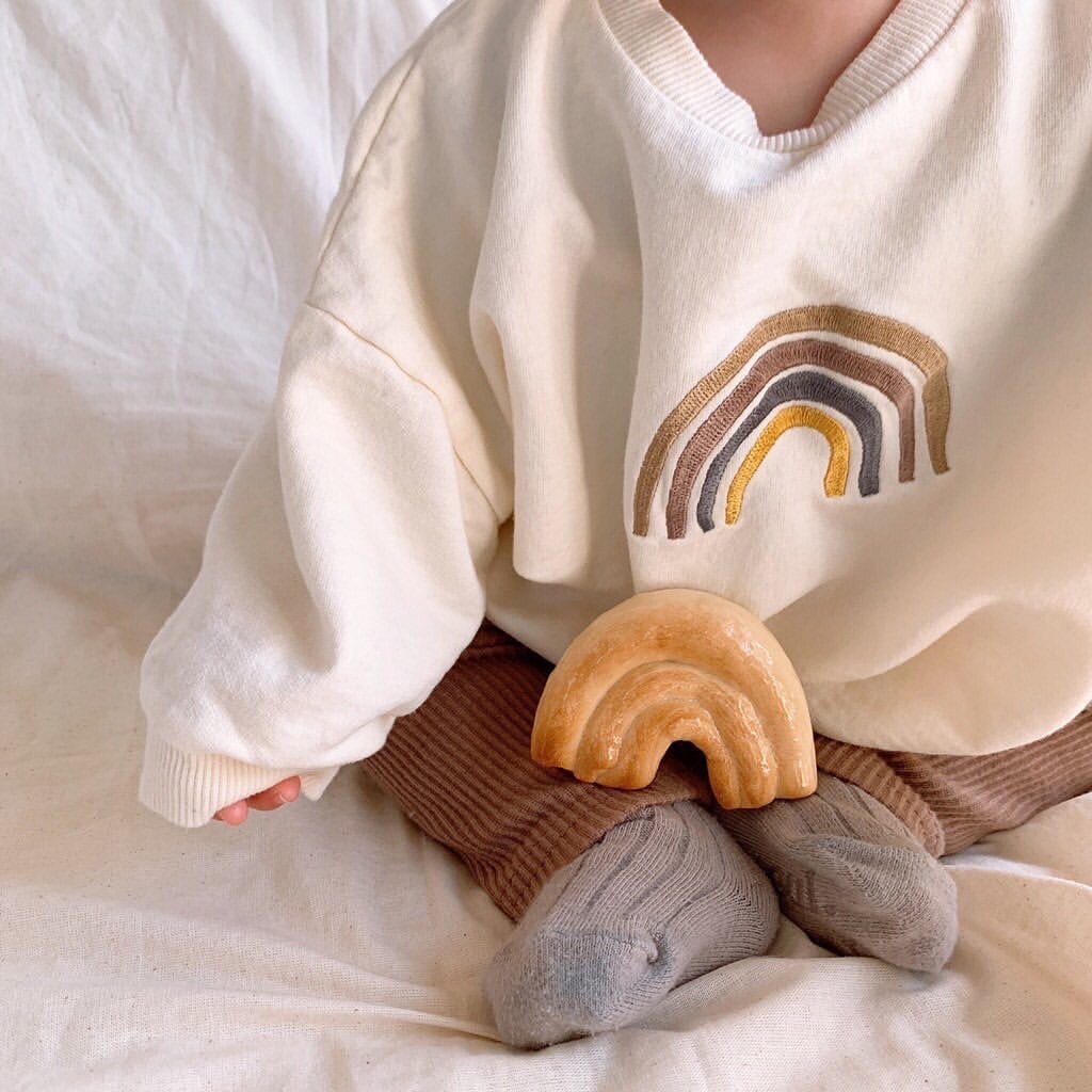 Efterår baby piger broderi regnbue sweatshirts langærmede toppe børn småbørn drenge pullover sweatshirt regnbue t-shirt tøj