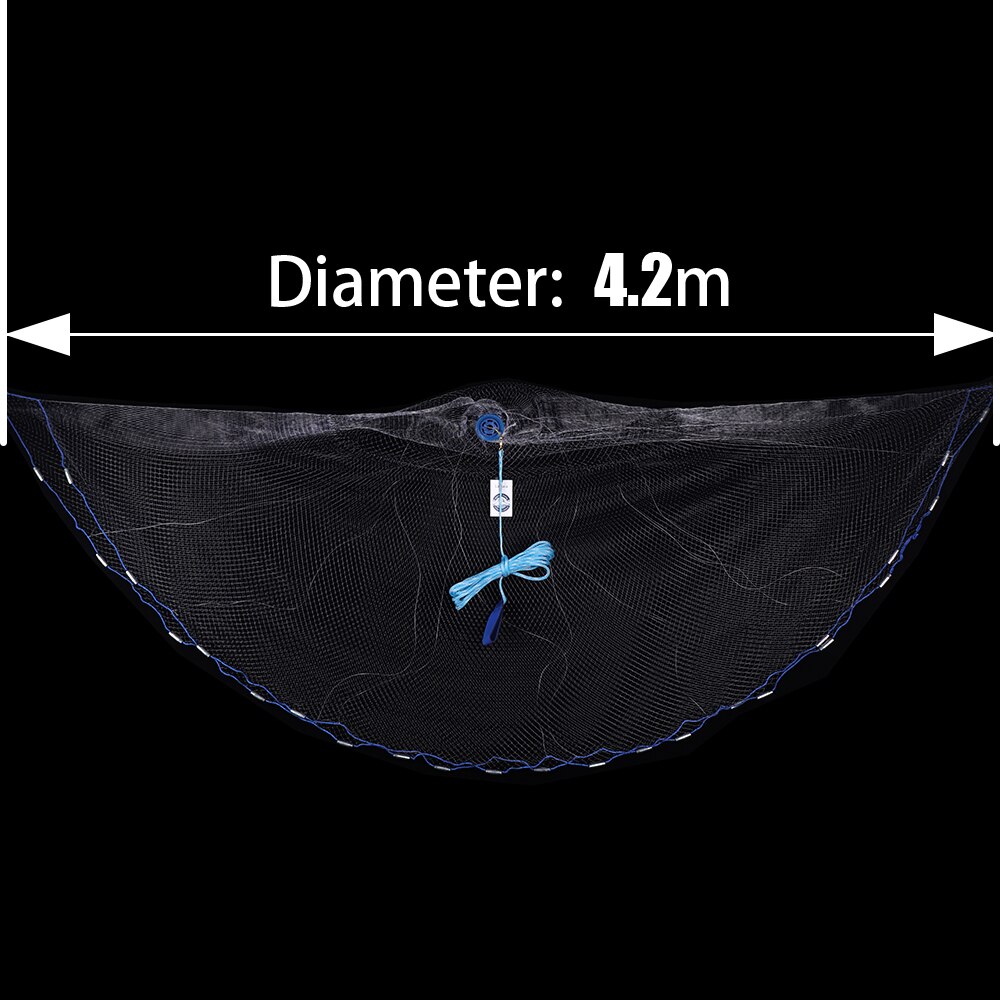 Easy throw Cast Net Diameter 2.4M-7.2M American Style Fishing Net Small Mesh Outdoor Sports Fish Trap Network: Diameter 4.2M