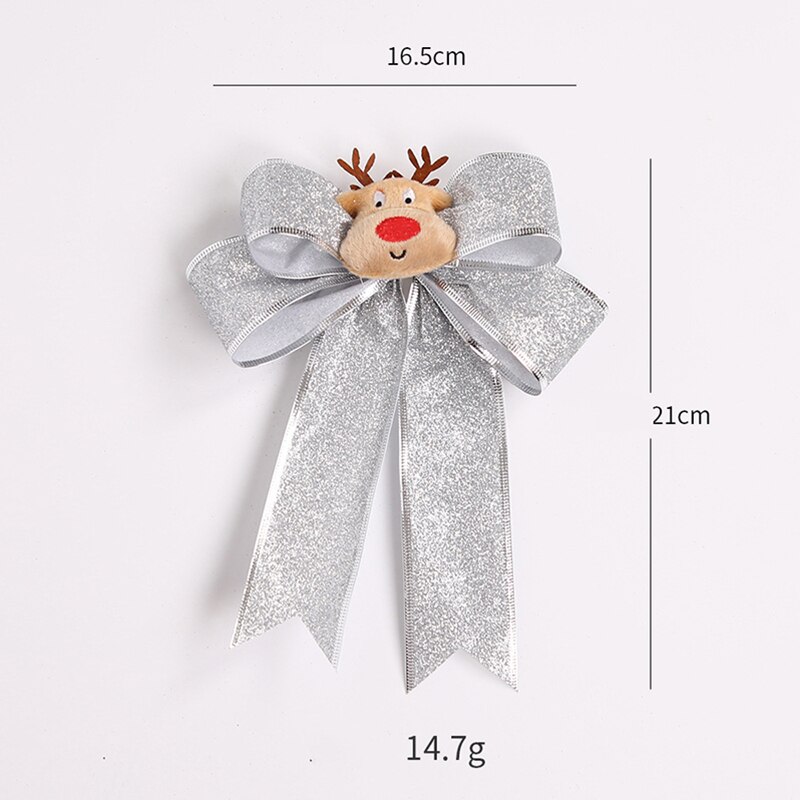21cm jul rosett tecknad santa älg band rosett guld silver röda rosetter för hantverk julgran prydnader år leveranser