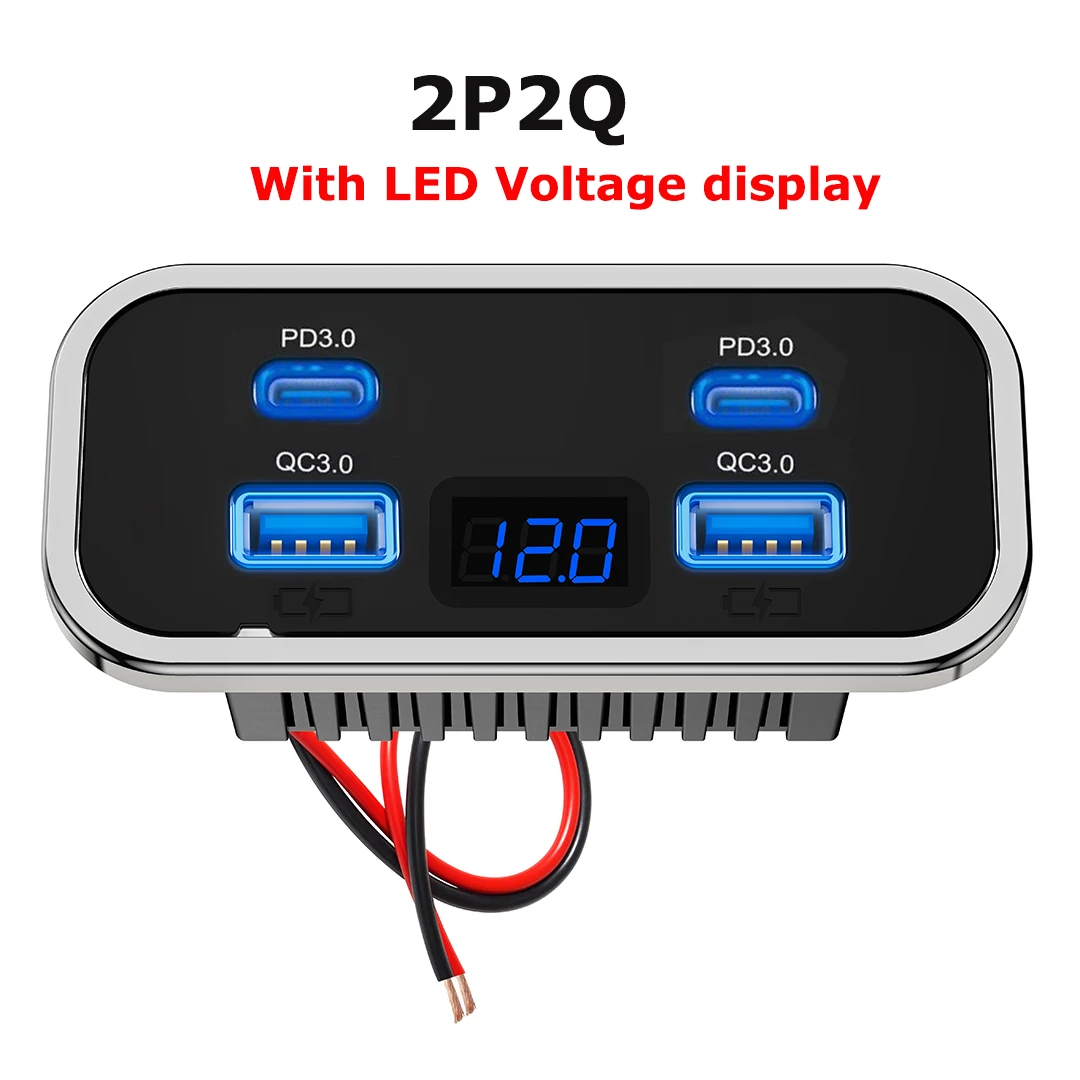 4 bærer, 12v usb-uttak til bobil  pd3.0 76w doble hurtigladere av type c og  qc3.0 panelmonterte veggladeradaptere til marin buss, atv og lastebil: Rød
