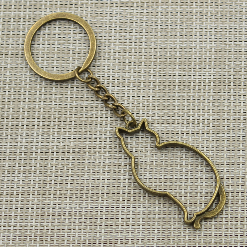 3cm Schlüssel Ring Metall Schlüssel Kette Keychain Schmuck Antike Bronze- Silber Farbe Überzogene Katze 53x27mm anhänger