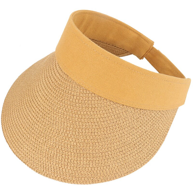 CAMOLAND Straw Hats For Women Summer Empty Top Sun Hat Outdoor Wide Brim Hiking Bucket Hat Female Beach Visors Caps: Yellow