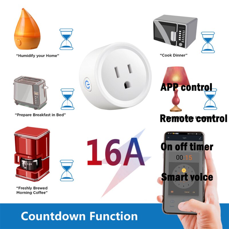 WiFi EU US Smart Plug 16A 100-240V Adapter Wireless Remote Voice Control Power Monitor Timer Socket For Google Home Alexa