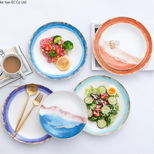 Plato de cerámica de estilo nórdico Phnom Penh, plato de comida occidental, platos de paisaje de nubes para banquetes, plato de ensalada para desayuno en casa