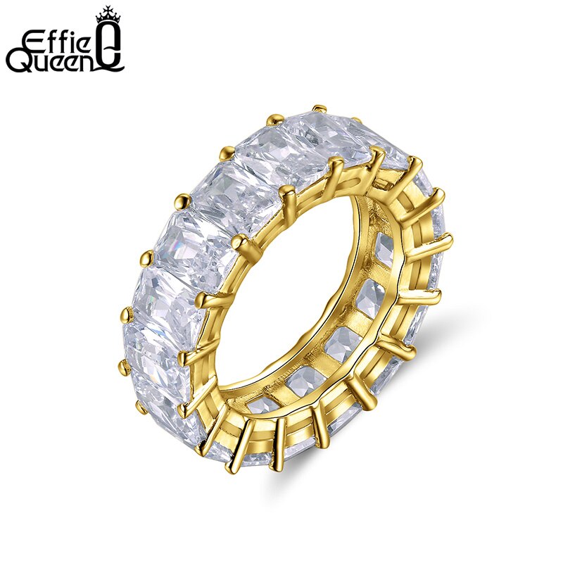 Effie Queen Rij Eeuwige Crystal Sieraden Wedding Ring Clear Mode Eternity Ringen Voor Vrouwen Sieraden DR146: 8 / Gold Color