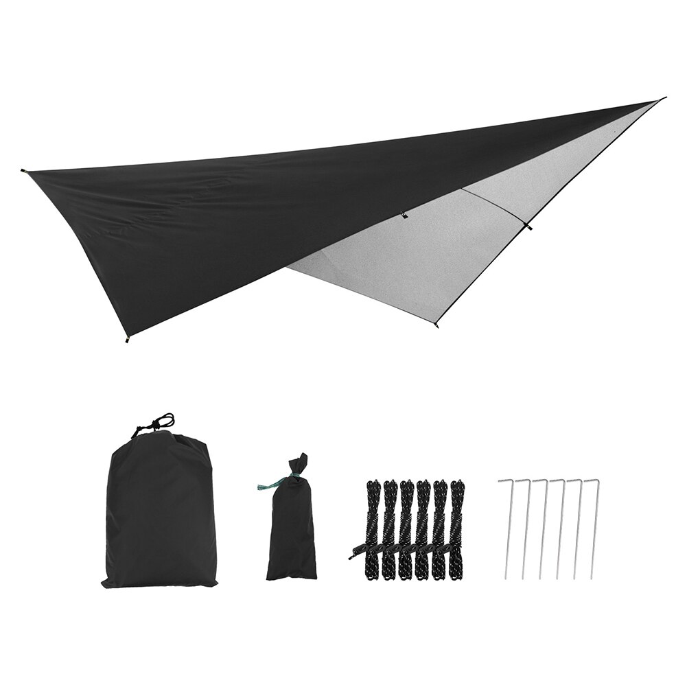 290 x 290cm vandtæt presenning telt skygge hængekøje regnflue uv havemarkise baldakin udendørs camping solsejl ultralet 3 farver: Sort