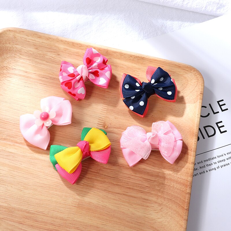 5 stk/sæt sløjfe hårnål pige farve print hårnål hår tilbehør baby farve sløjfe hår tilbehør børn hår spænder
