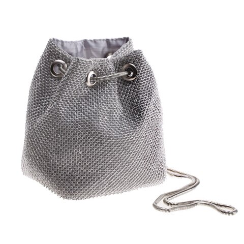 Glänsande strass hink väska kvinnliga mini kors body kedja axelväskor bankett kväll väska ins totes väskor: Silver-
