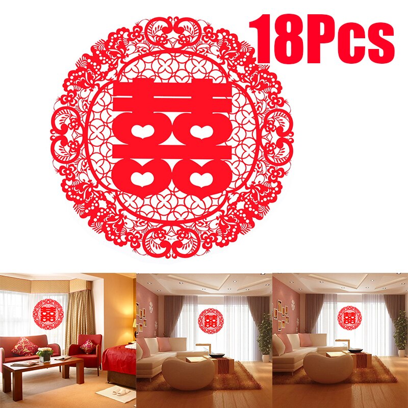 18pcs Chinese Paper Cuts Dubbel Geluk Sticker Rode Trouwzaal Decor