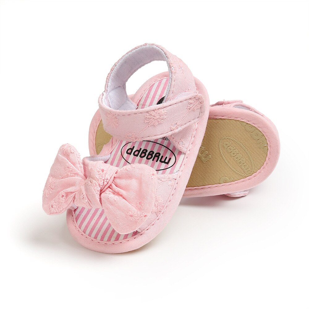 Novedad de verano, sandalias para niñas pequeñas, lindos lazos florales de encaje, zapatos para niñas pequeñas, sandalias de algodón suave con suela para bebés de Color sólido, zapatos para bebés: Pink / 0-6 meses