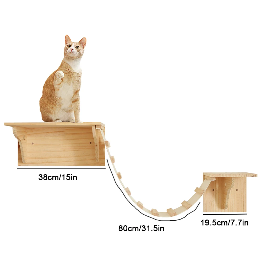 Cat Climbing Shelves Wall Mounted Cat Tree Sisal Scratching Post Cats Hammock House Jumping Platform Rope Ladder Pet Furniture: black