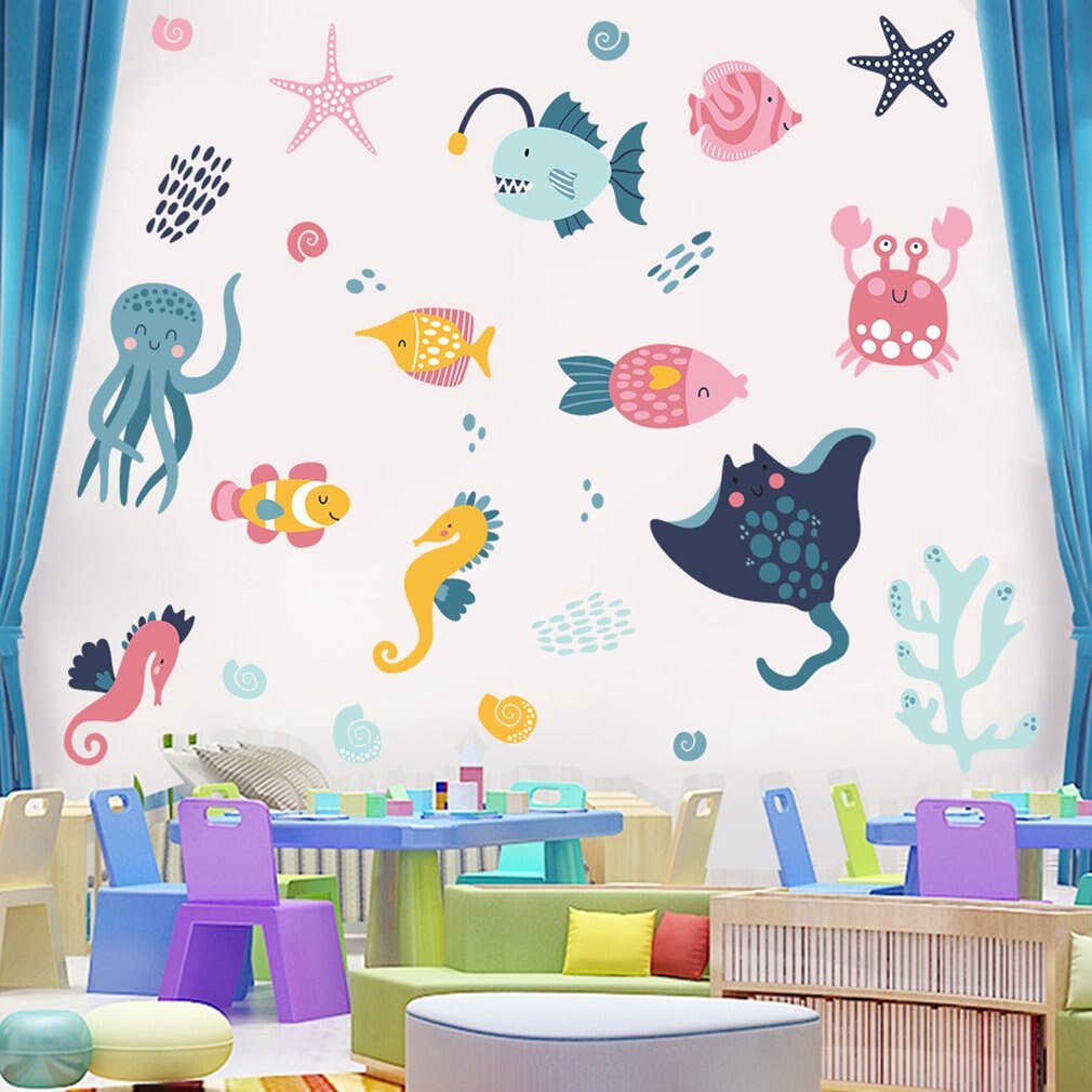 3pcs/set Underwater World Wall Stickers Luminous Wall Stickers Marine Life Wall Decals Living Room Kids Bedroom Stickers