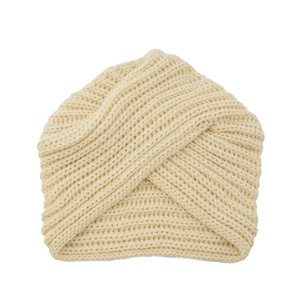 Sombreros de turbante de punto para mujer, gorros indios musulmanes, gorros de punto de lana, gorros cruzados, gorros bohemios con punta: Beige
