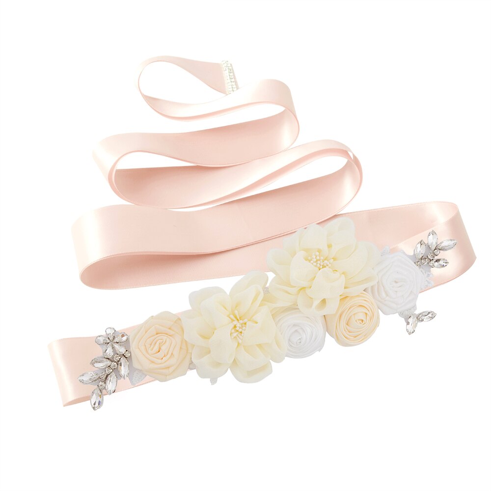 YouLaPan – ceinture de mariée en dentelle S320, faite à la main, avec des appliques de perles, des fleurs scintillantes, à la: Baby Pink ribbon