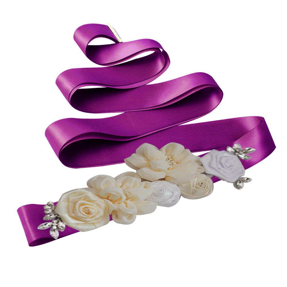 YouLaPan – ceinture de mariée en dentelle S320, faite à la main, avec des appliques de perles, des fleurs scintillantes, à la: Purple ribbon