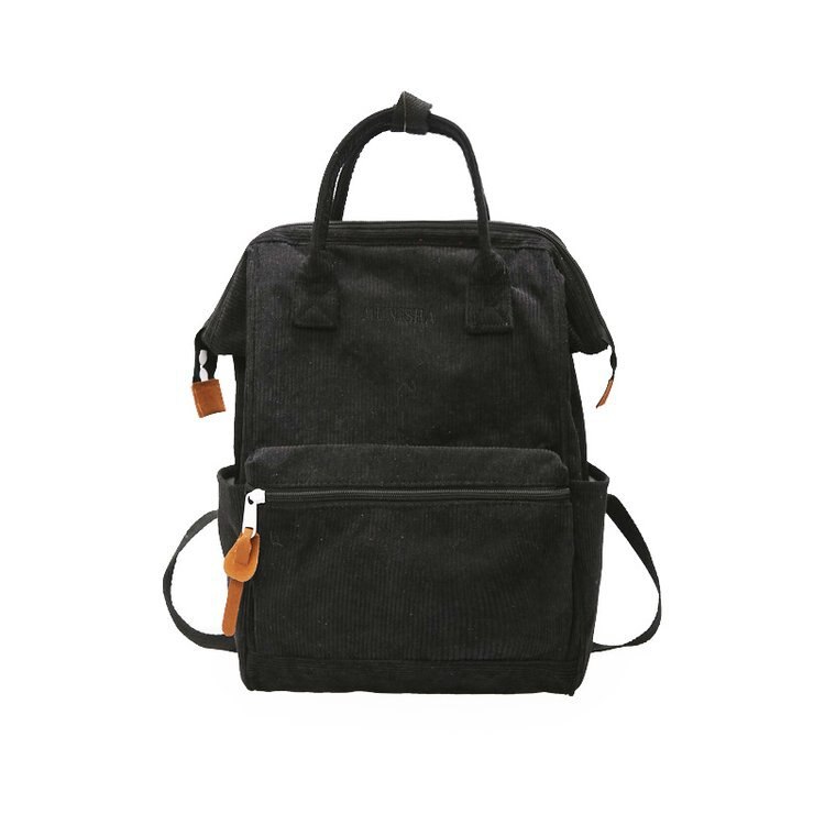 Women Corduroy Backpacks School Bags For Teenager Girls Mochila Larger Capacity Casual Travel Backpacks Female Rucksack Sac: Black