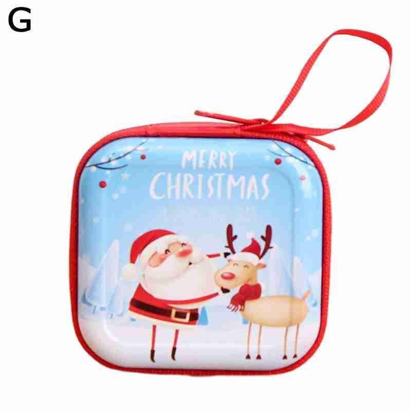 1pc Cartoon Tinplate Xmas Candy Bag Square Round Christmas Candy Bag Purse Year Navidad Tinplate Square Xmas Candy Bag: 7