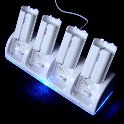 Wit Charger Dock Station 4 Batterij Packs voor Nintendo Wii Afstandsbediening