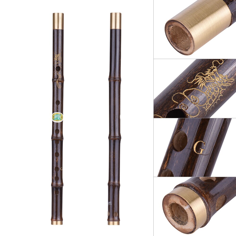 Black Bamboo Dizi Flute Traditional Handmade Chinese Musical Woodwind Instrument Key of C Study Level