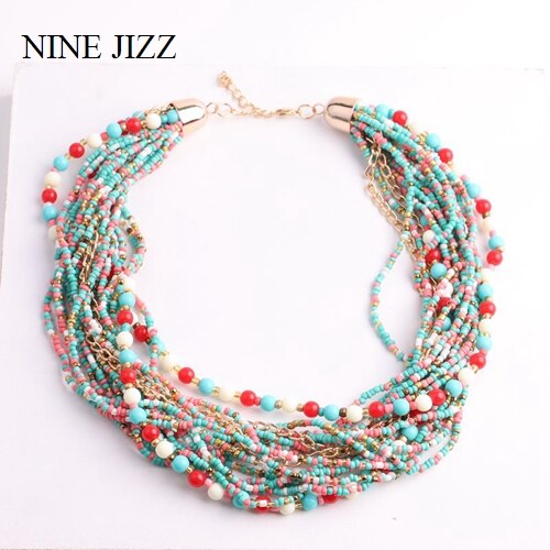 Vintage boheme store sætning perler kæde kvast halskæder til kvinder maxi enkel stil tribal smykker håndlavede colliers: 3054