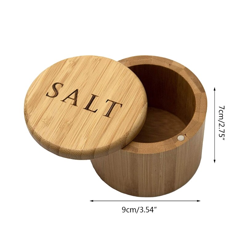 Bamboo Wood Spice Storage Box with Round Swivel Lid Cover Natural and Eco-Friendly Salt Condiment Jar for Chili Curry Sugar