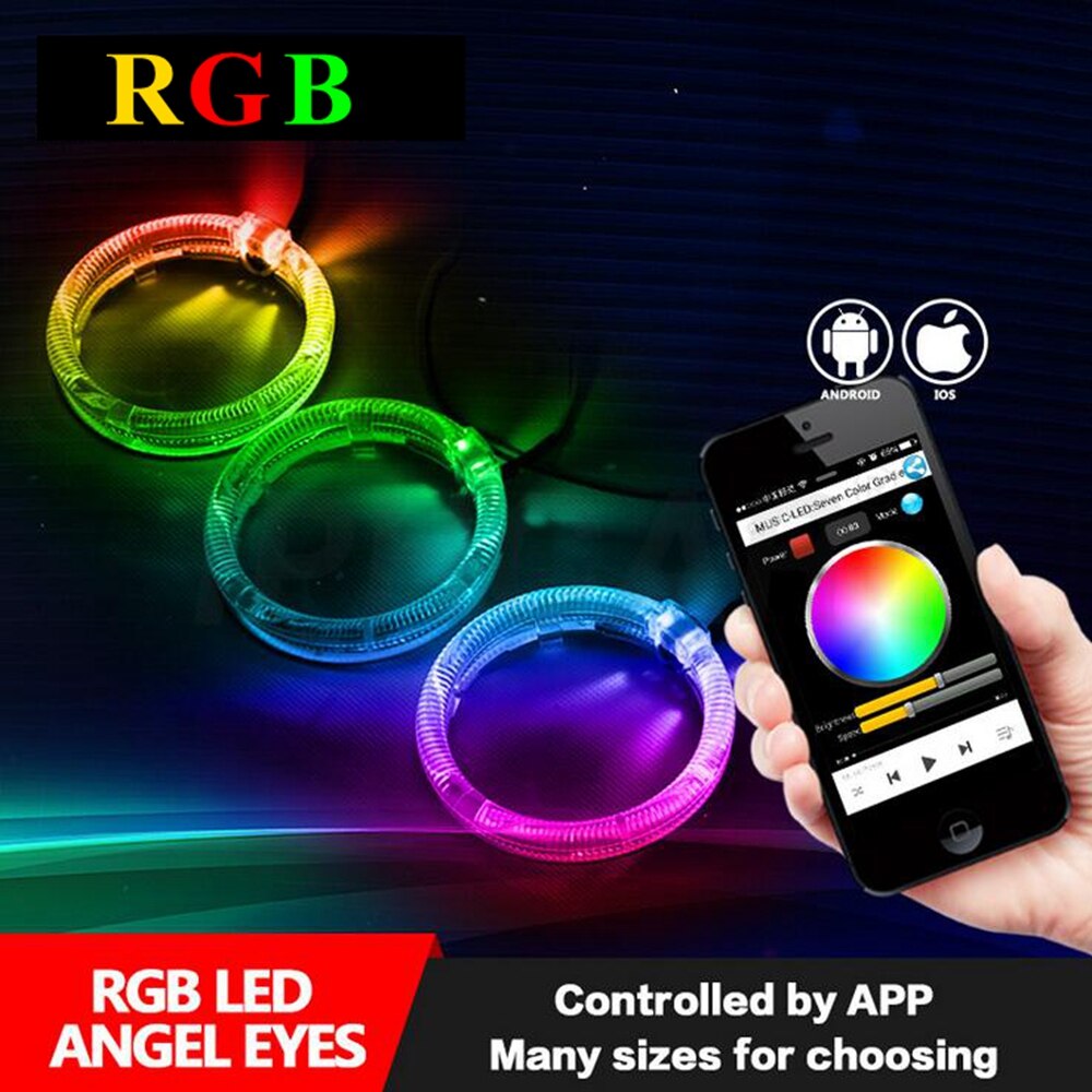 3.0 2.5 inch Hid Bixenon Projector Lens Led Angel Eyes Shrouds Kit Bluetooth APP Control RGB LED Angel Eyes Color-changing Mask